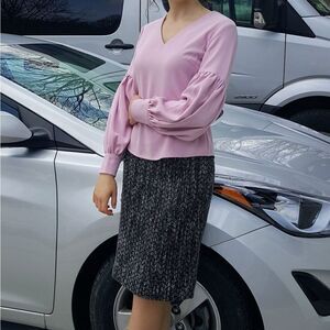 RACHEL Parcell Blush Pink Blouse Lantern Sleeves